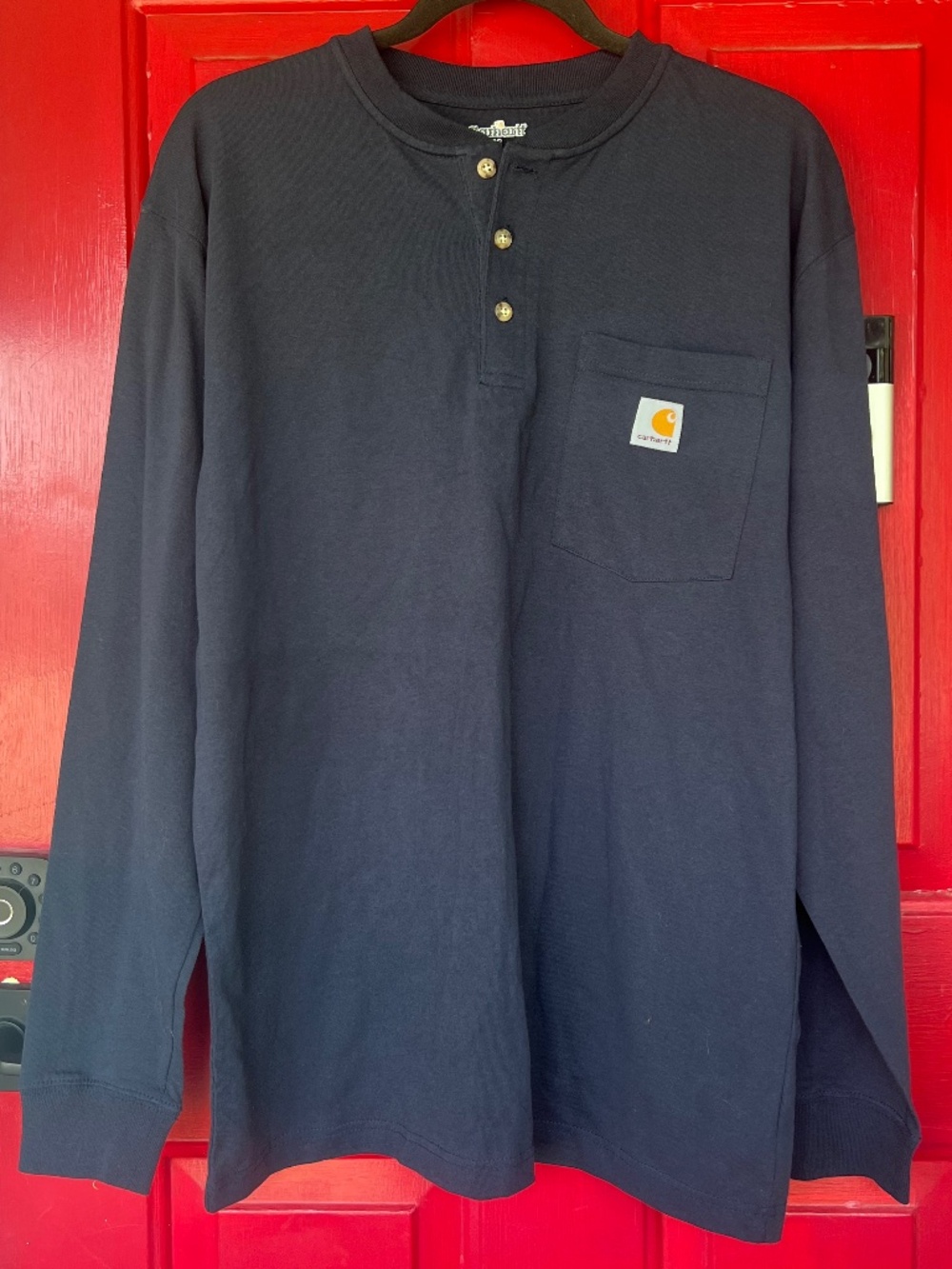 Men's Carhartt Medium Long Sleeve Work Navy Quarter Button Spring Blue Collar